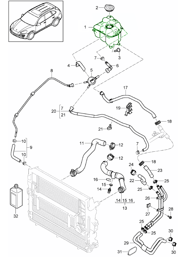 Porsche 958 Cayenne Water coolant expansion tank 95810615102