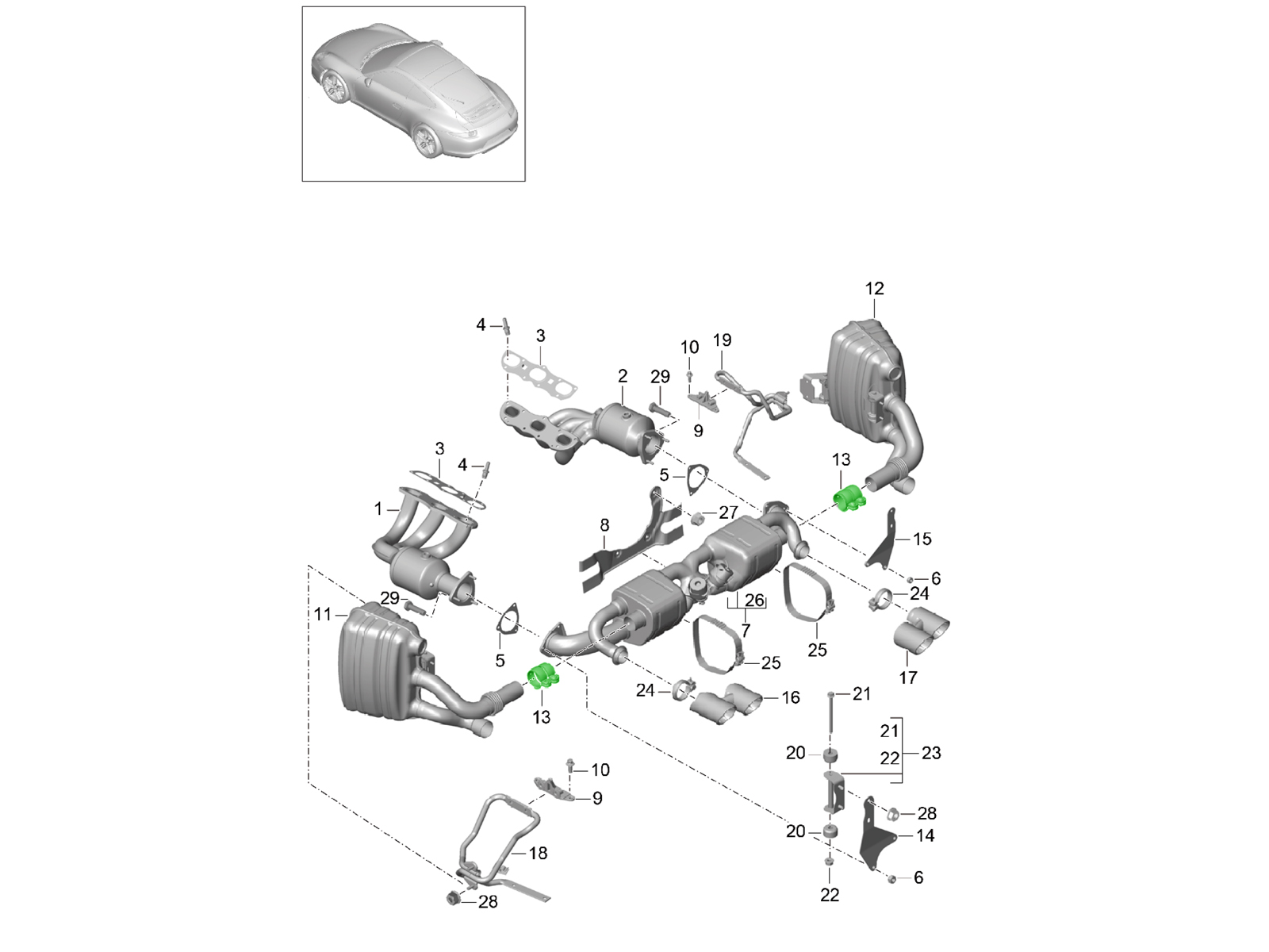 Exhaust sleeve in titanium catalytic converter to silencer. Porsche 996 / 997 99611122002