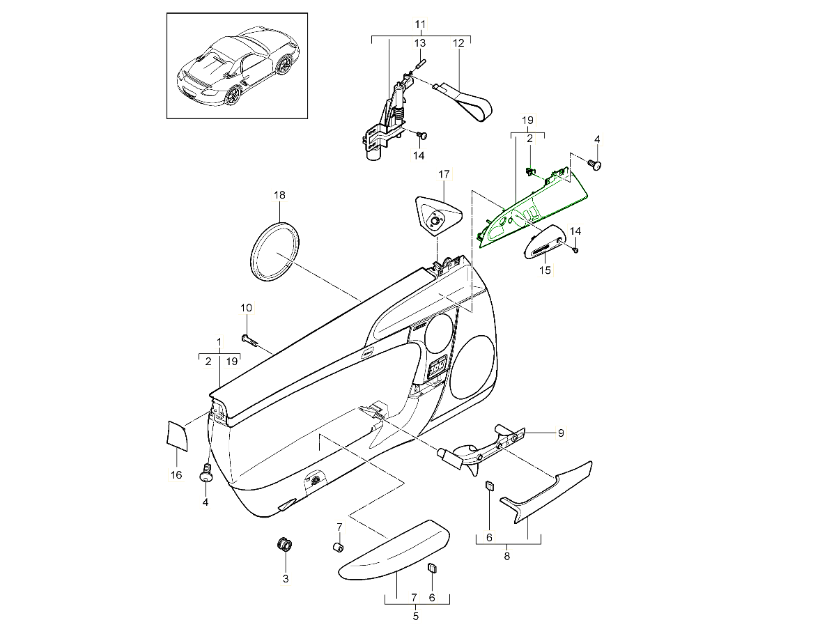 Interior door handle insert trim LHD. Porsche 987.2 Boxster / 987.2 ...