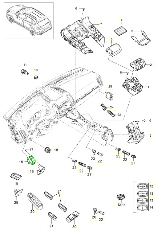 Original Porsche 95861325100 Electronic parking brake switch for