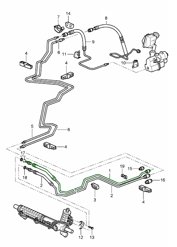 Porsche 996 Power steering pressure line Supply 99634745229