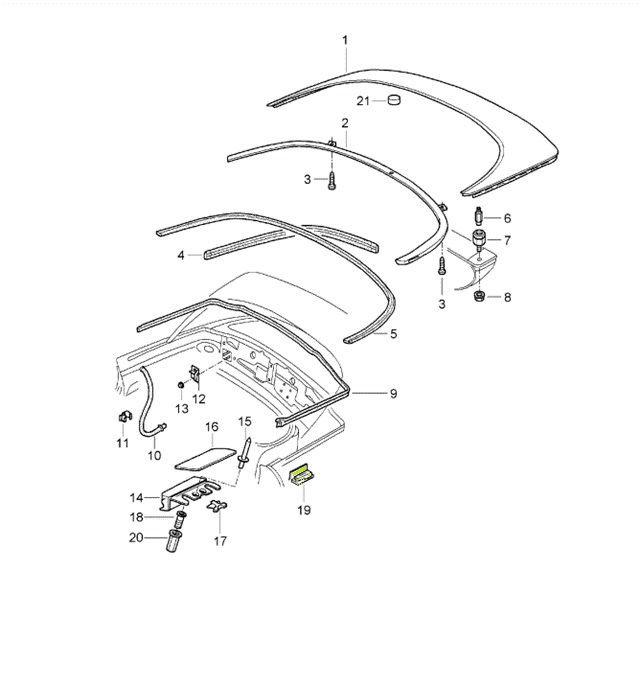Adjustment plate stop lifting roof cover. Porsche 986 Boxster